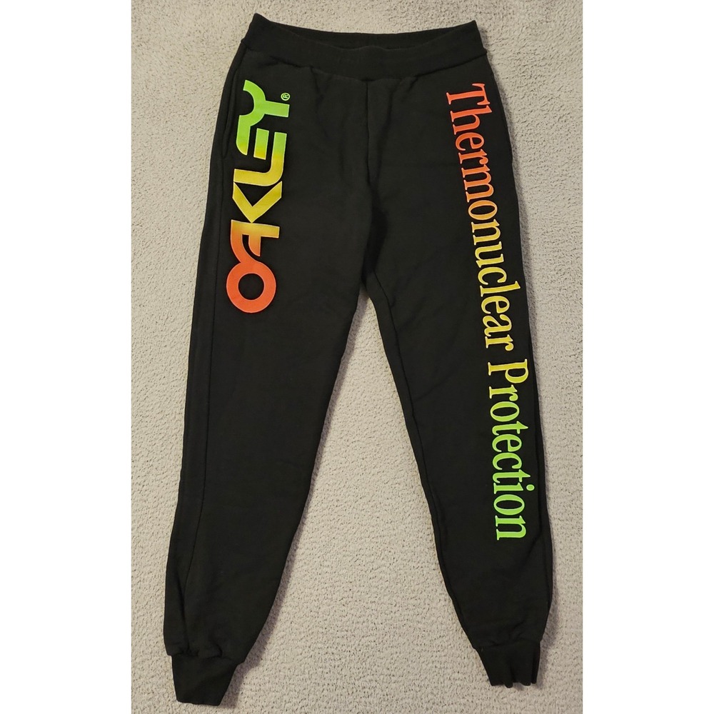 Oakley Thermonuclear Protection Sweatpants Mens Medium Black Neon Logo Joggers